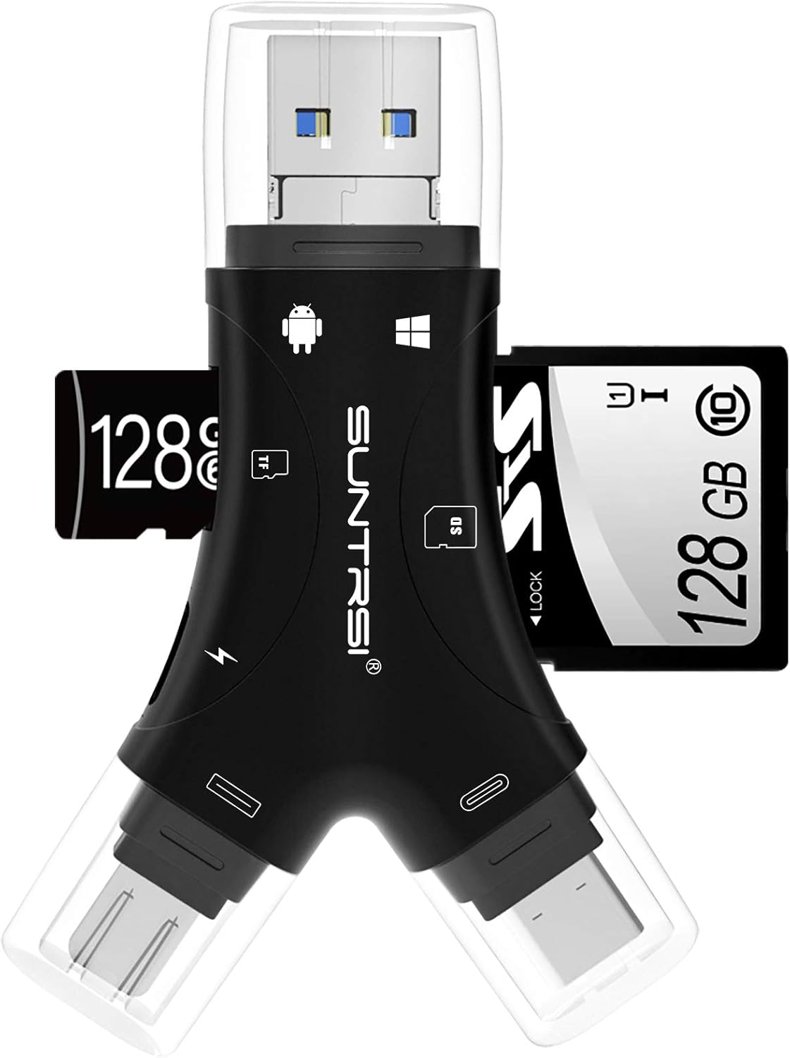 SD Card Reader for Iphone/Ipad/Android/Mac/Computer/Camera,4 In1 Micro SD Card Reader Trail Camera Viewer, Portable Memory Card Reader SD Card Adapter for SD and TF Cards(White)