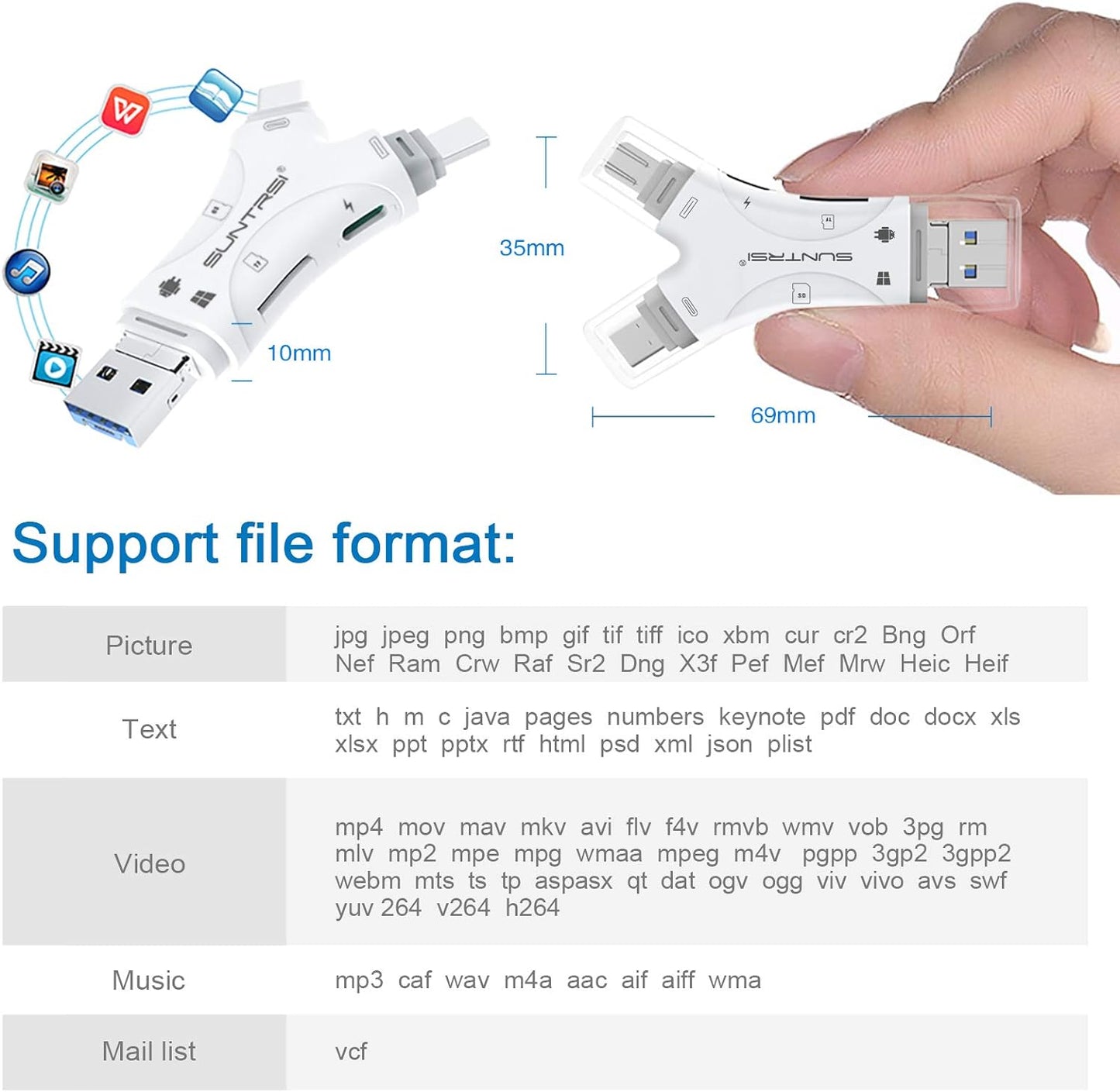 SD Card Reader for Iphone/Ipad/Android/Mac/Computer/Camera,4 In1 Micro SD Card Reader Trail Camera Viewer, Portable Memory Card Reader SD Card Adapter for SD and TF Cards(White)