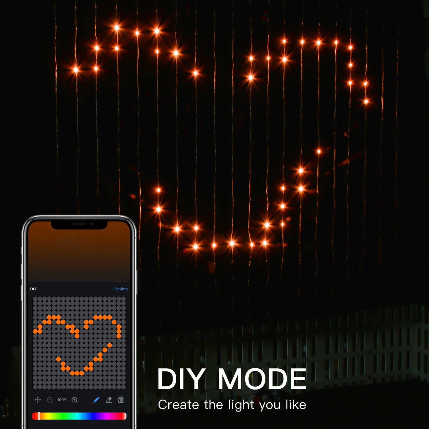 400LEDs Smart Curtain Lights Bluetooth App LED String RGB Fairy Lights DIY Music Change Display for Window Bedroom Decoration