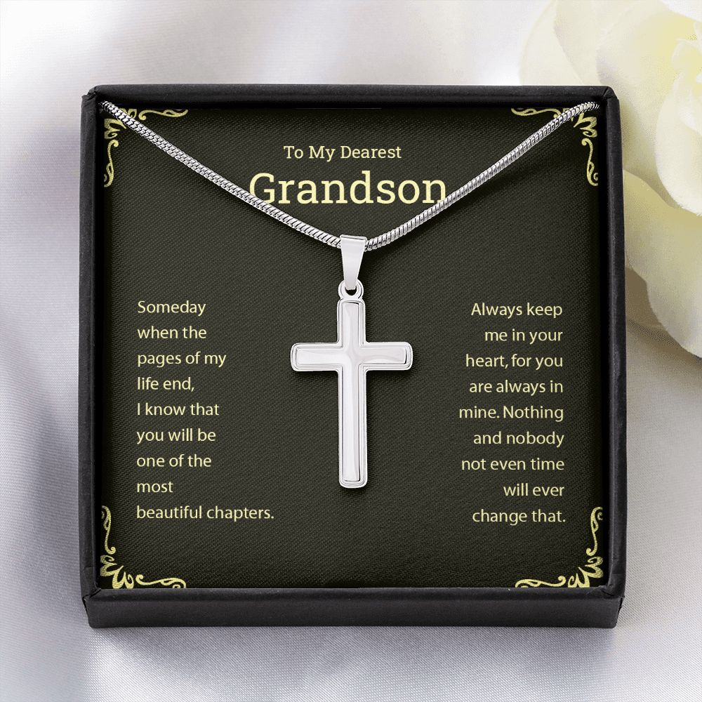 To My Dearest Grandson | Always Keep Me In Your Heart - Stainless Steel Cross Necklace