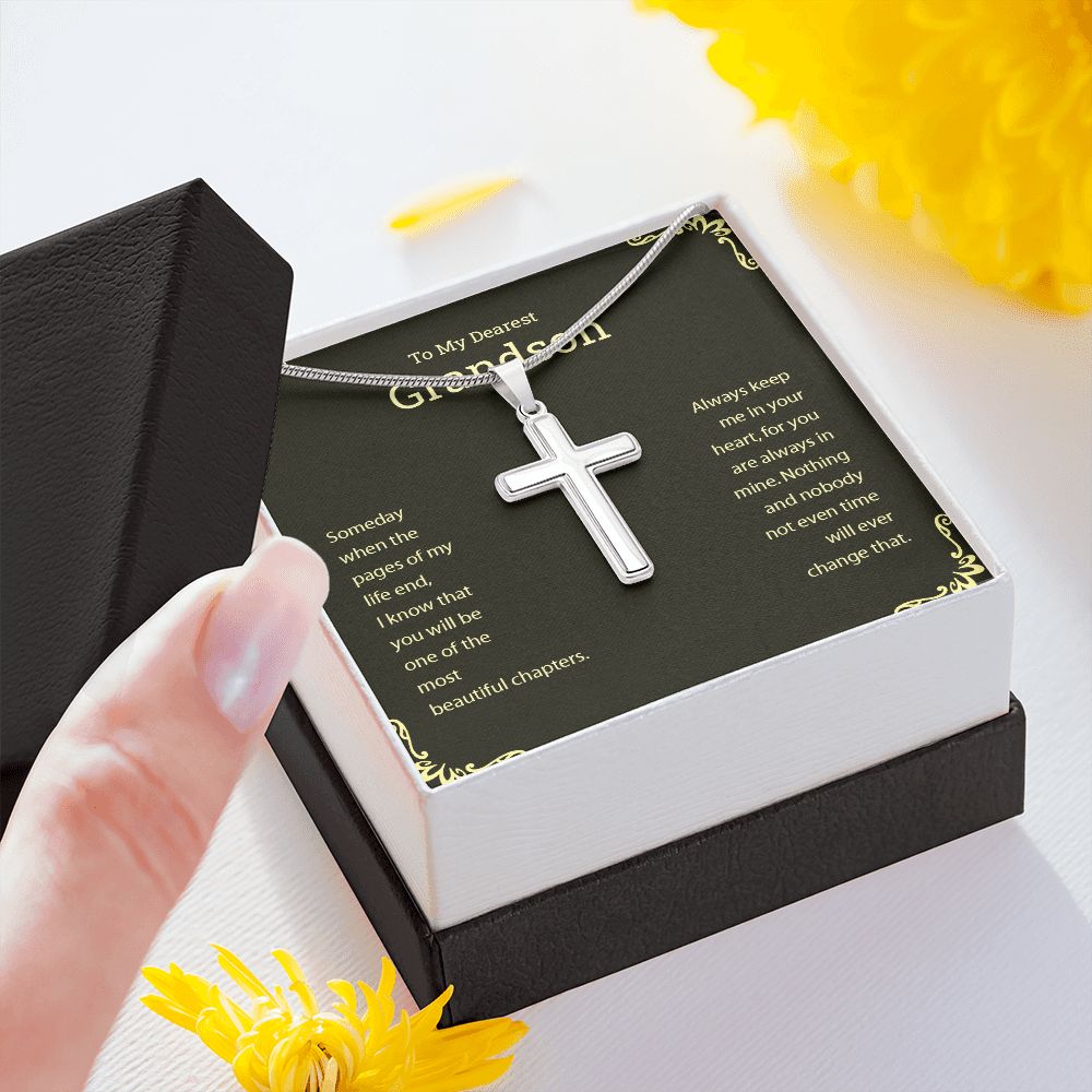 To My Dearest Grandson | Always Keep Me In Your Heart - Stainless Steel Cross Necklace