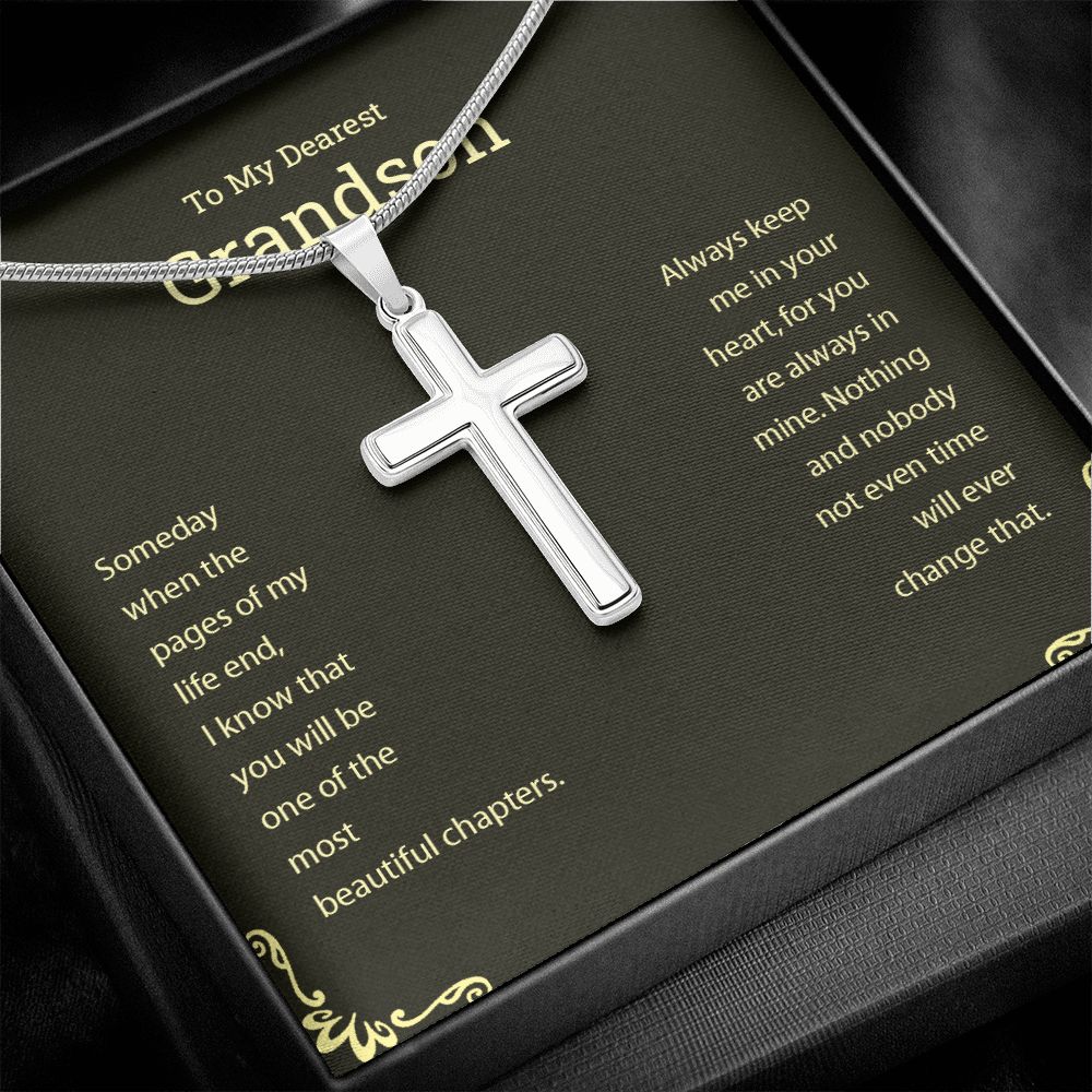 To My Dearest Grandson | Always Keep Me In Your Heart - Stainless Steel Cross Necklace