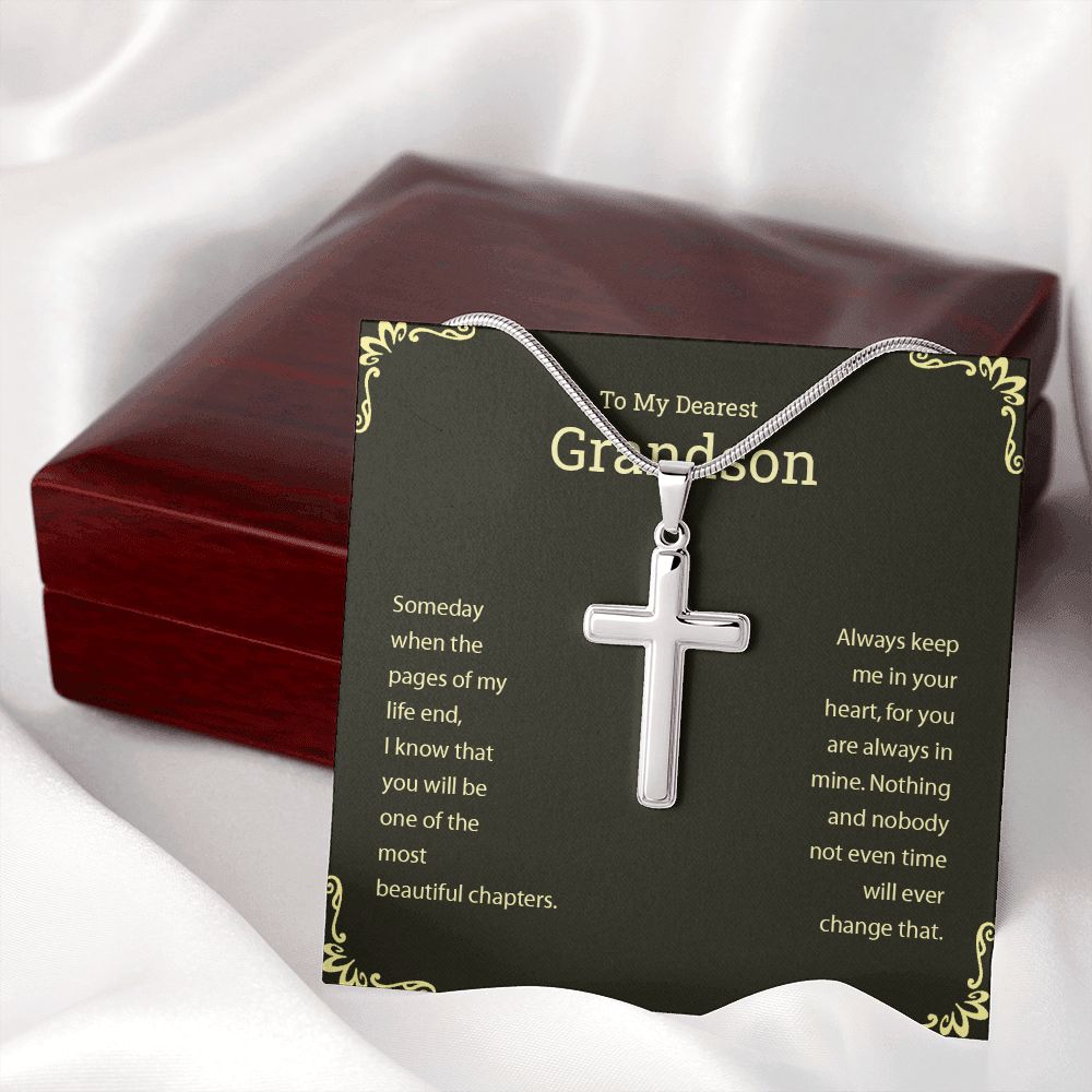 To My Dearest Grandson | Always Keep Me In Your Heart - Stainless Steel Cross Necklace