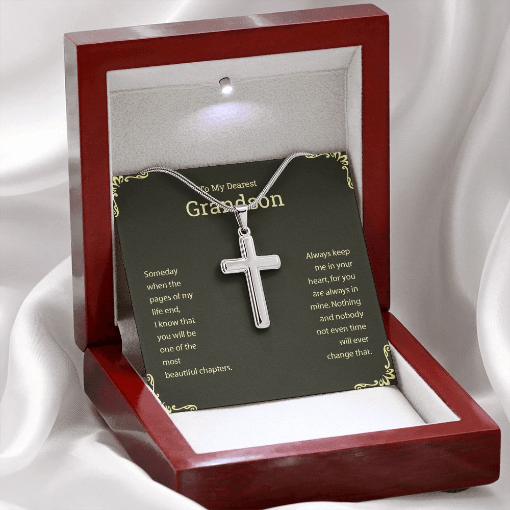 To My Dearest Grandson | Always Keep Me In Your Heart - Stainless Steel Cross Necklace