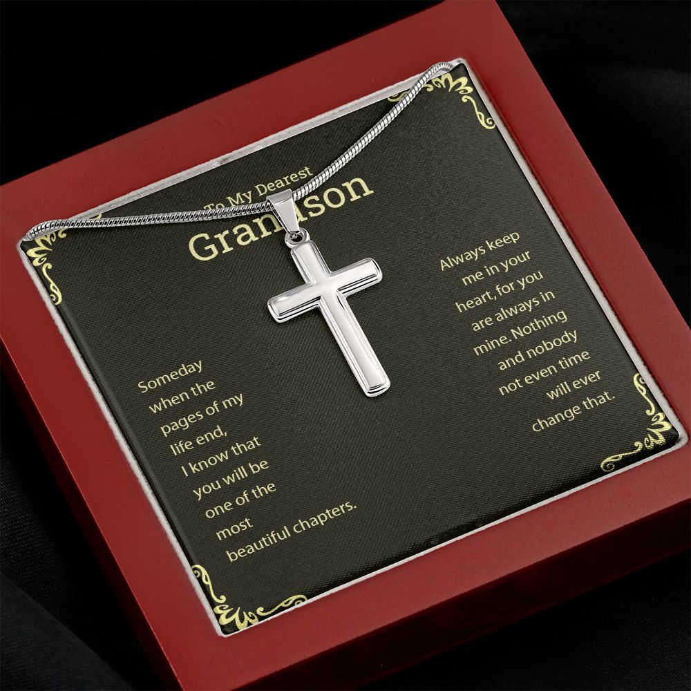 To My Dearest Grandson | Always Keep Me In Your Heart - Stainless Steel Cross Necklace