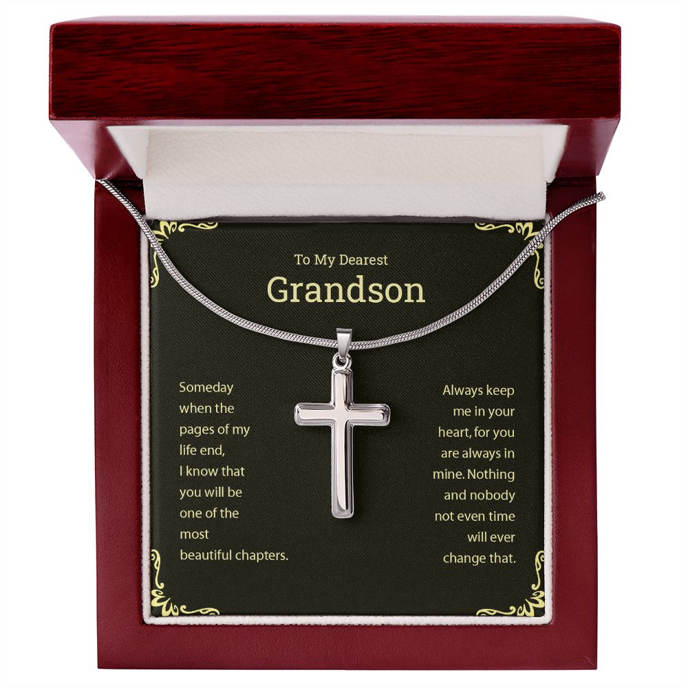 To My Dearest Grandson | Always Keep Me In Your Heart - Stainless Steel Cross Necklace