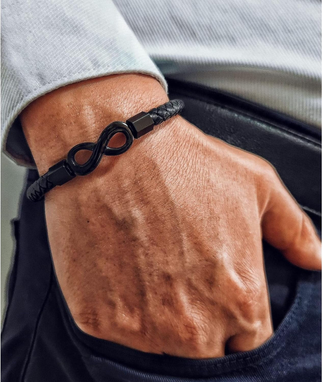 To My Man, Infinity Leather Bracelet Husband Gifts from Wife I Love You Forever and Always Bracelet Boyfriend Anniversary Birthday Christmas Fathers Gifts for Men