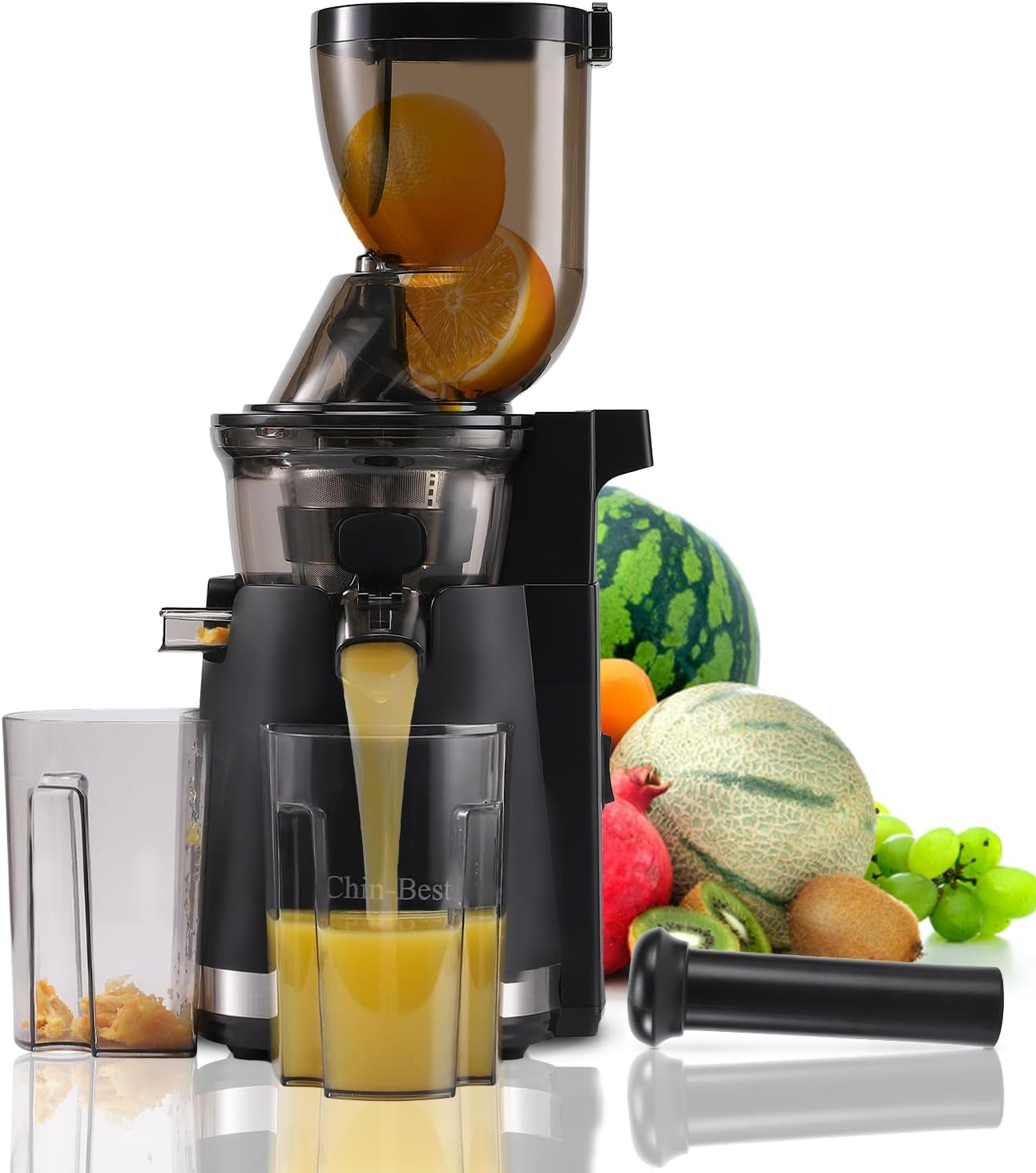 250 Watt High Power Juicer - Juicer Machines with 3.5-Inch (88Mm) Large Feed Chute- Masticating Juicer with 96% Juice Yield for Fruits and Vegetables, Easy Clean, Black