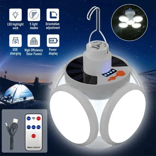 Solar Folding Soccer Light Rechargeable LED Bulb Lamp Outdoor Camping Night Market Stall Power Outage Emergency Lighting Torch