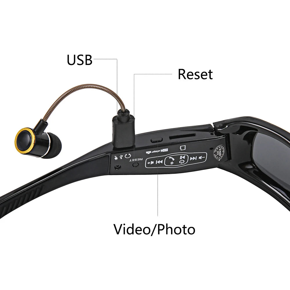 HD 1080P Mini Camcorder Glasses Camera with Bluetooth Headset Polarized Sunglasses Sports Camera Driving Cycling Video Recorder