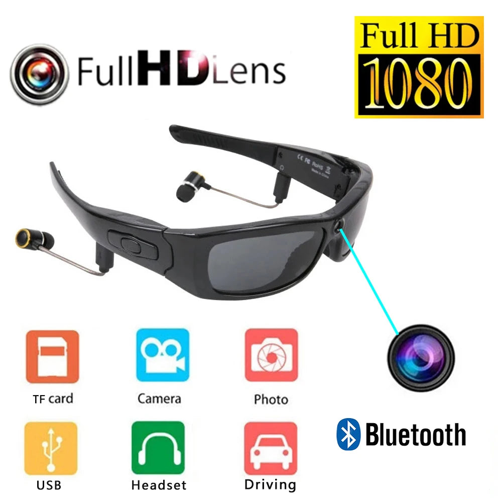 HD 1080P Mini Camcorder Glasses Camera with Bluetooth Headset Polarized Sunglasses Sports Camera Driving Cycling Video Recorder