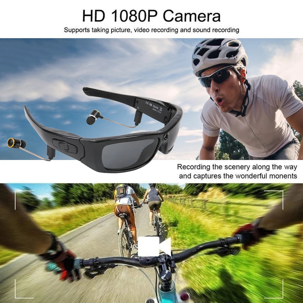 HD 1080P Mini Camcorder Glasses Camera with Bluetooth Headset Polarized Sunglasses Sports Camera Driving Cycling Video Recorder