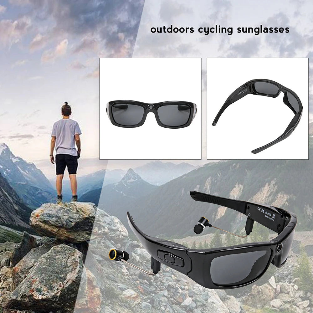 HD 1080P Mini Camcorder Glasses Camera with Bluetooth Headset Polarized Sunglasses Sports Camera Driving Cycling Video Recorder