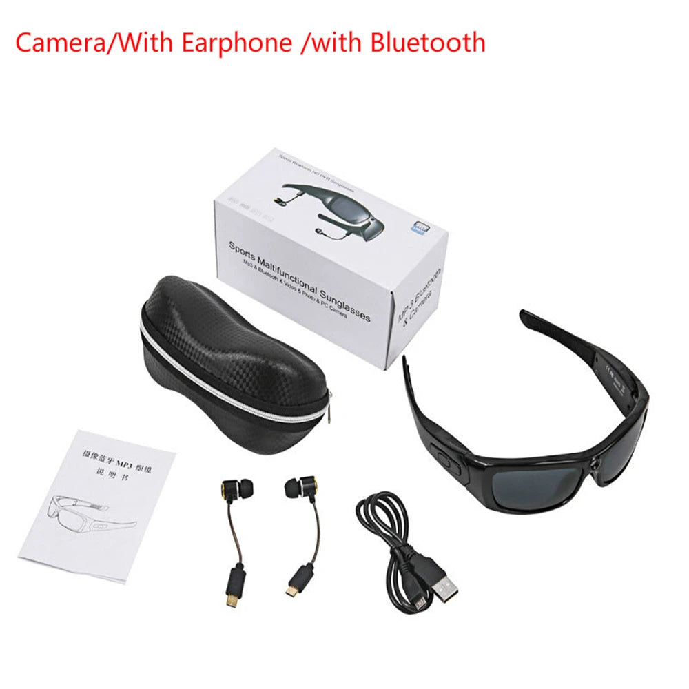 HD 1080P Mini Camcorder Glasses Camera with Bluetooth Headset Polarized Sunglasses Sports Camera Driving Cycling Video Recorder