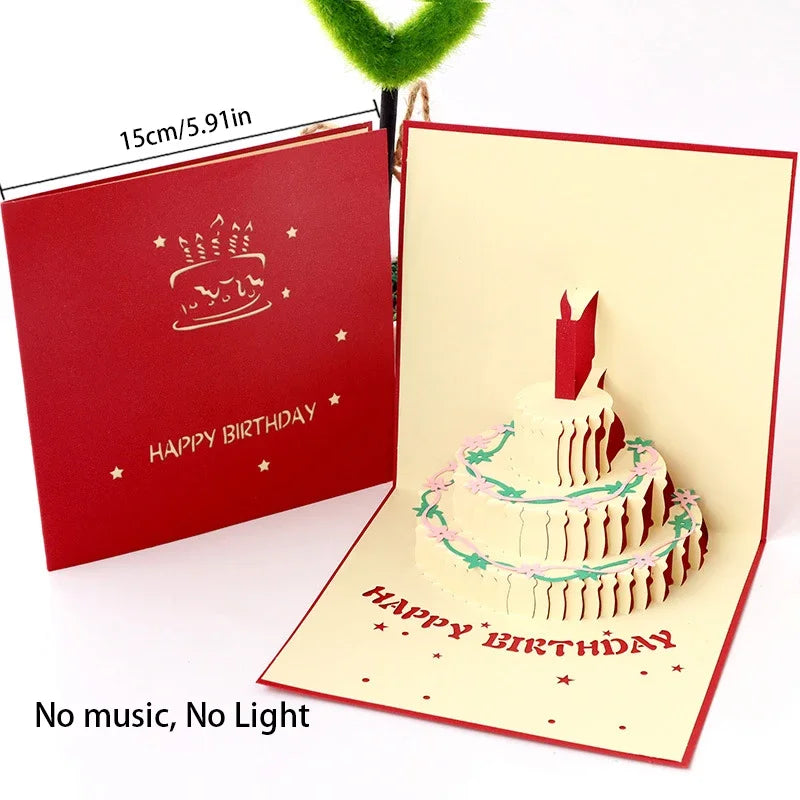 3D Light Music Birthday Card Pop up Cake Creative Greeting Card Happy Birthday Party Gift Message Cards