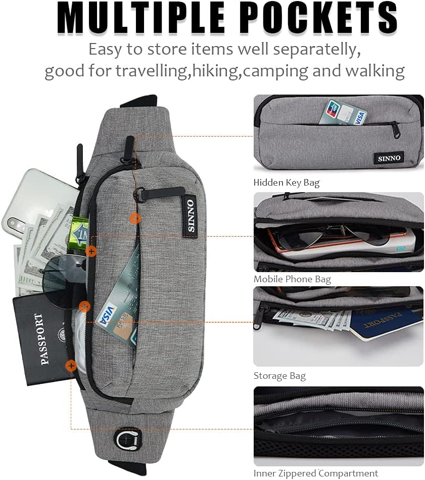Large Crossbody Fanny Pack for Women Men Belt Bag with 4-Zipper Pockets for Travel Running Hiking Workout Dog Walking Outdoors Sport Fishing Waist Pack Bag Carrying All Phones