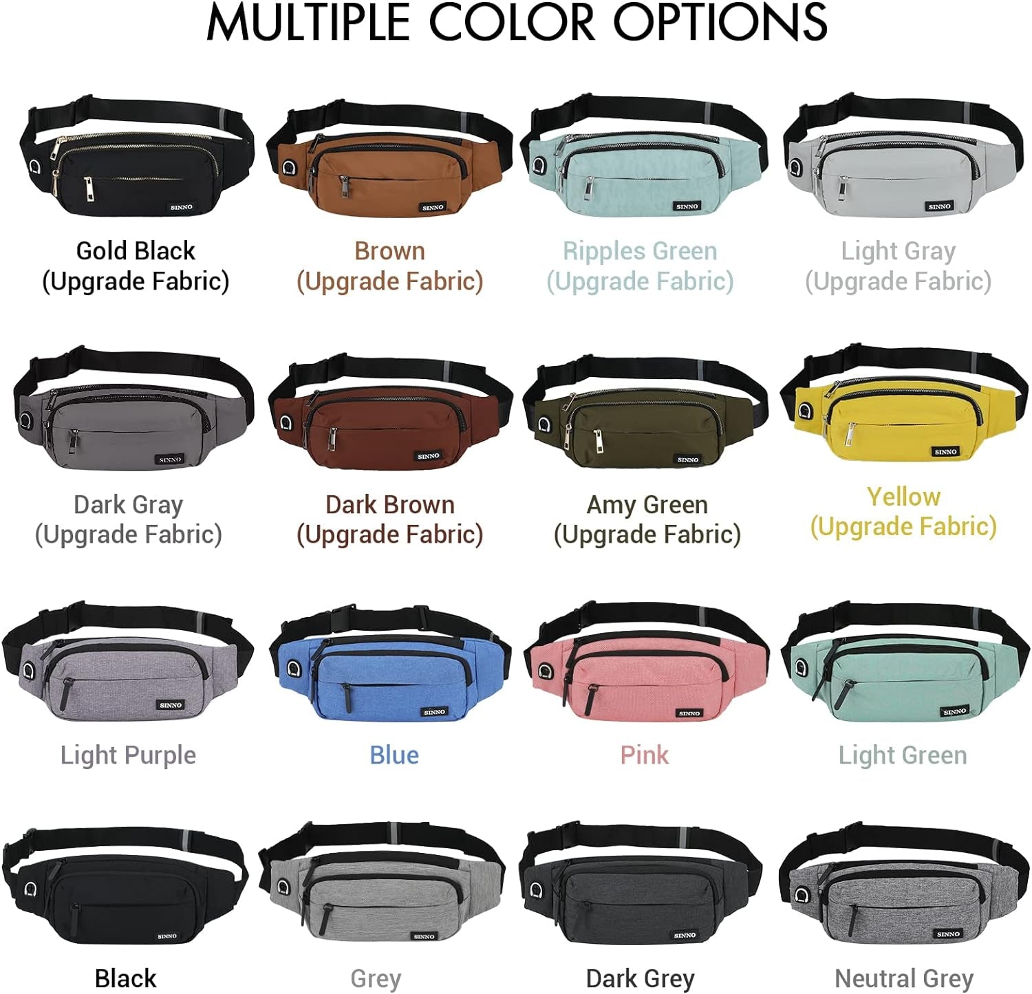 Large Crossbody Fanny Pack for Women Men Belt Bag with 4-Zipper Pockets for Travel Running Hiking Workout Dog Walking Outdoors Sport Fishing Waist Pack Bag Carrying All Phones