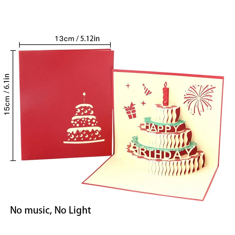 3D Light Music Birthday Card Pop up Cake Creative Greeting Card Happy Birthday Party Gift Message Cards