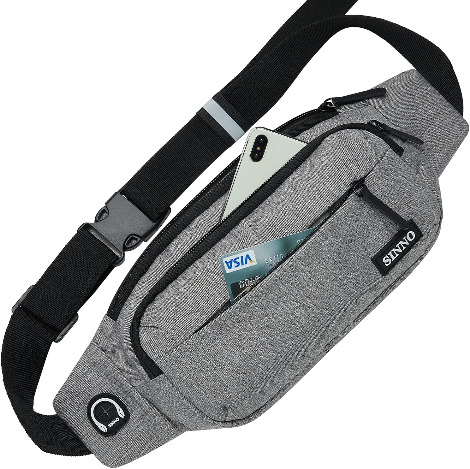 Large Crossbody Fanny Pack for Women Men Belt Bag with 4-Zipper Pockets for Travel Running Hiking Workout Dog Walking Outdoors Sport Fishing Waist Pack Bag Carrying All Phones
